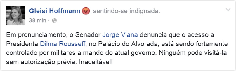 Ditadura: Senador denuncia que Dilma está detida no Alvorada pelo exército